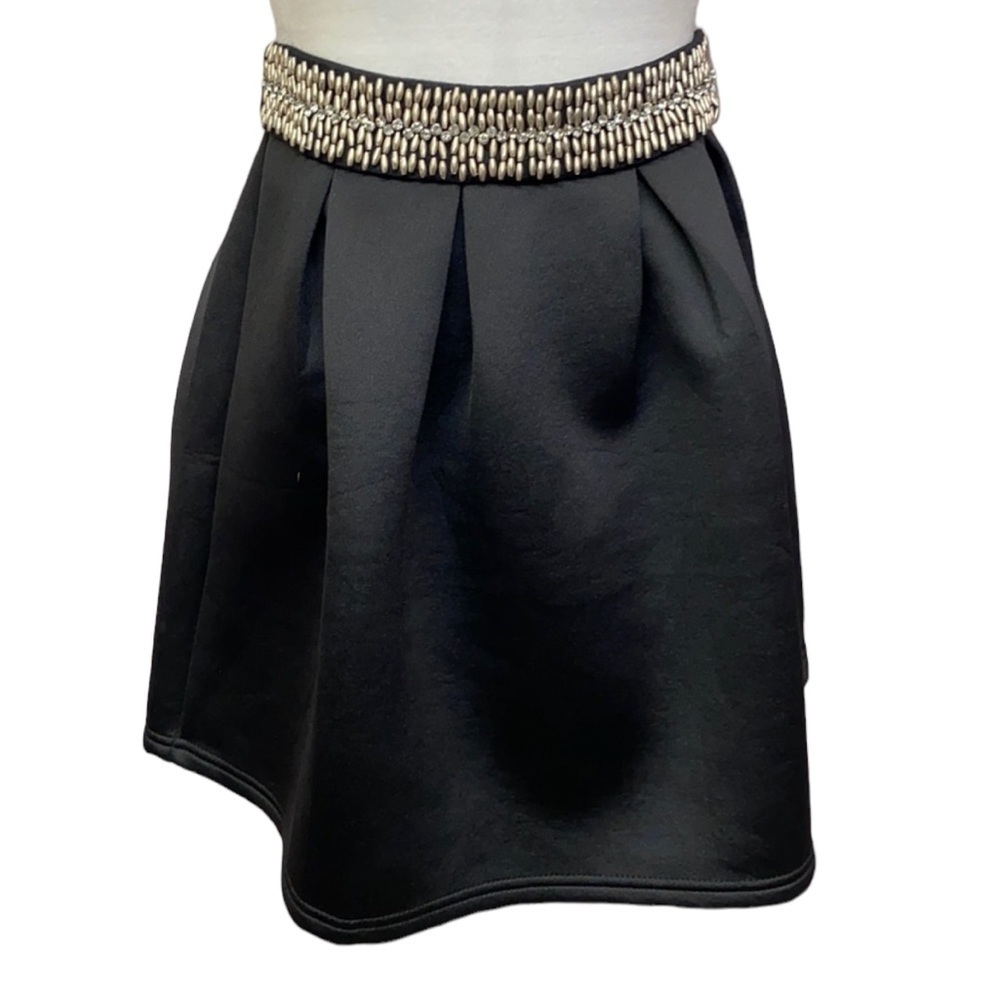 Beaded Rhinestone Waist Scuba Circle Pleated Skirt